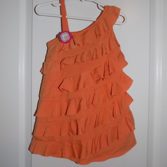 GYMBOREE Girls Floral Reef Orange Knit Rhumba Layered Dress One Shoulder 12-18M - Picture 1 of 3